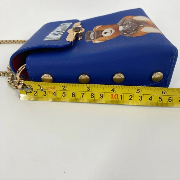 Women’s Royal Blue Teddy Bear Bag with Gold Chain - Picture 6 of 7